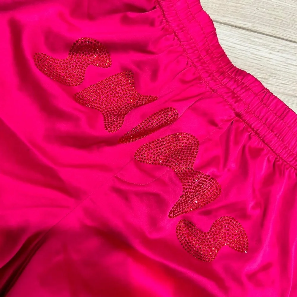 SKIMS Woven Shine Rhinestone Logo BOXERS & BRA in Raspberry - Picture 11 of 13